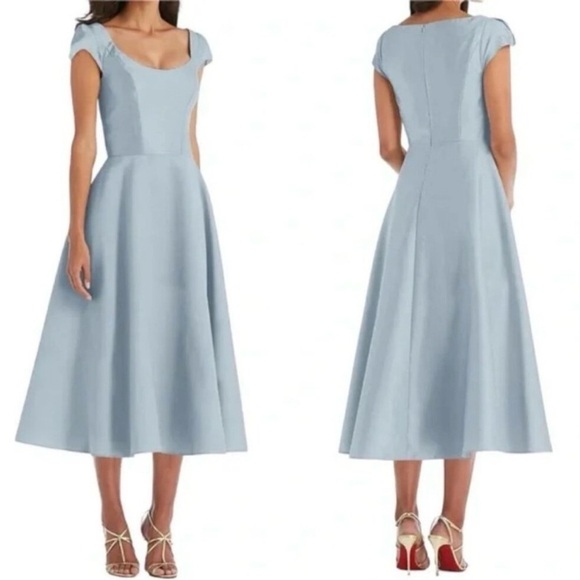 ALFRED SUNG Dresses & Skirts - Alfred Sung Wedding Formal Fit & Flare Mist Blue Satin D798 Sz 4 NWT